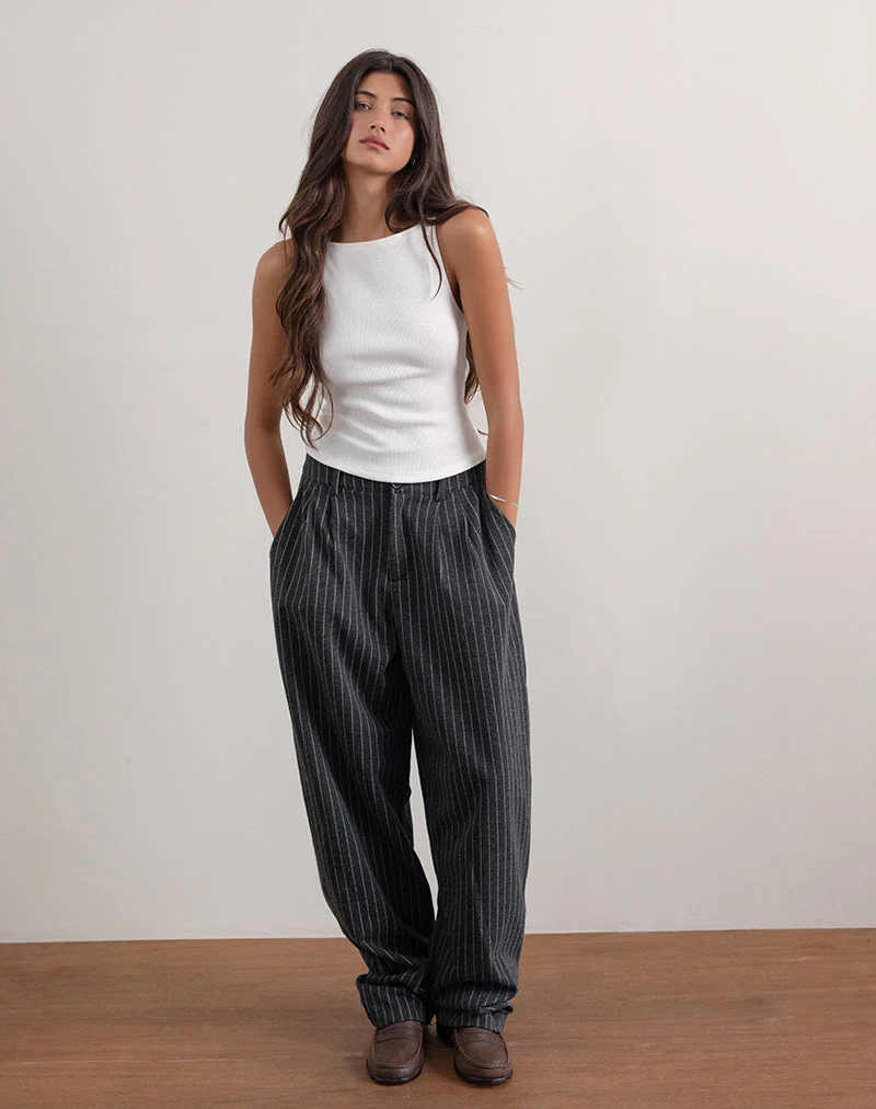 Misha Hose mit weitem Bein in Nadelstreifen Schwarz - Image 3
