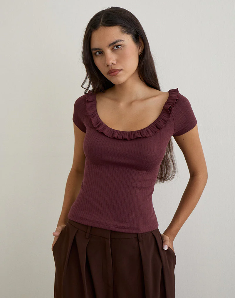 Mitali Top mit Rüsche aus Pointelle Burgundy