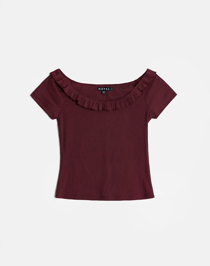Mitali Top mit Rüsche aus Pointelle Burgundy - Image 5