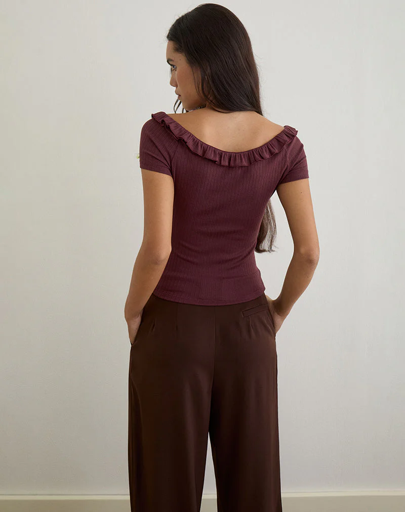 Mitali Top mit Rüsche aus Pointelle Burgundy - Image 6