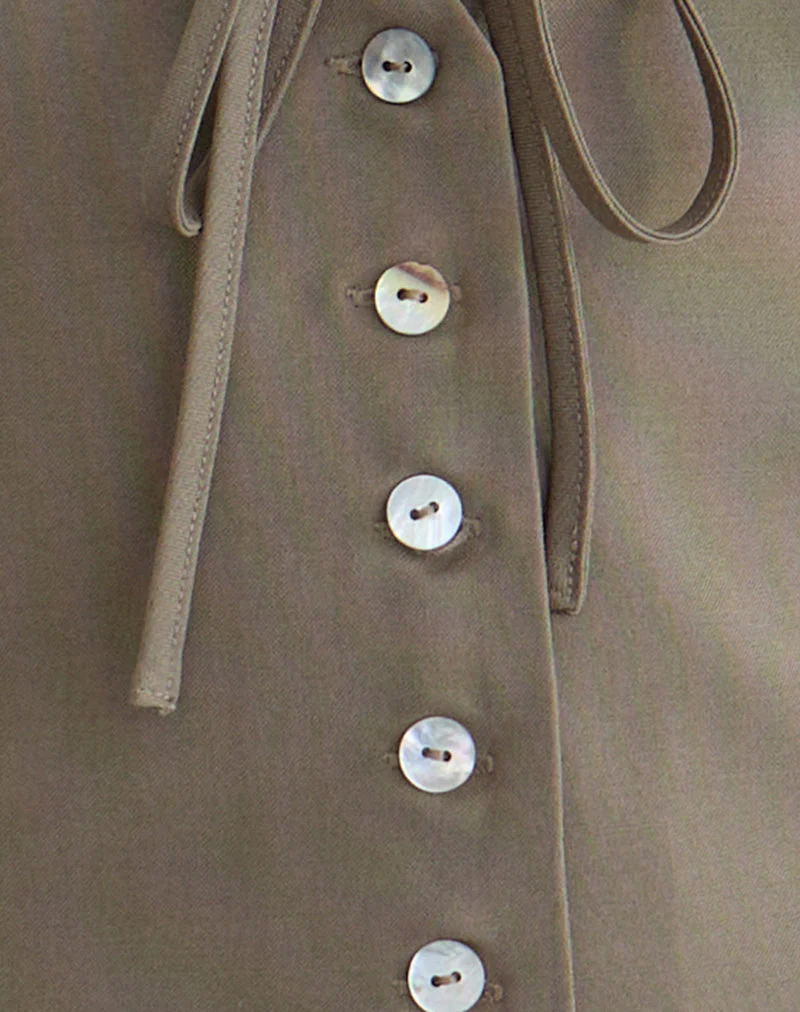 Miyuki Tie Front Halterneck Top in Tailoring Dark Beige - Image 6