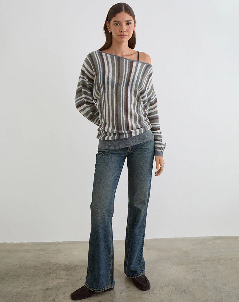 Monara Off-Shoulder-Strickoberteil mit breiten Streifen in Grau - Image 3