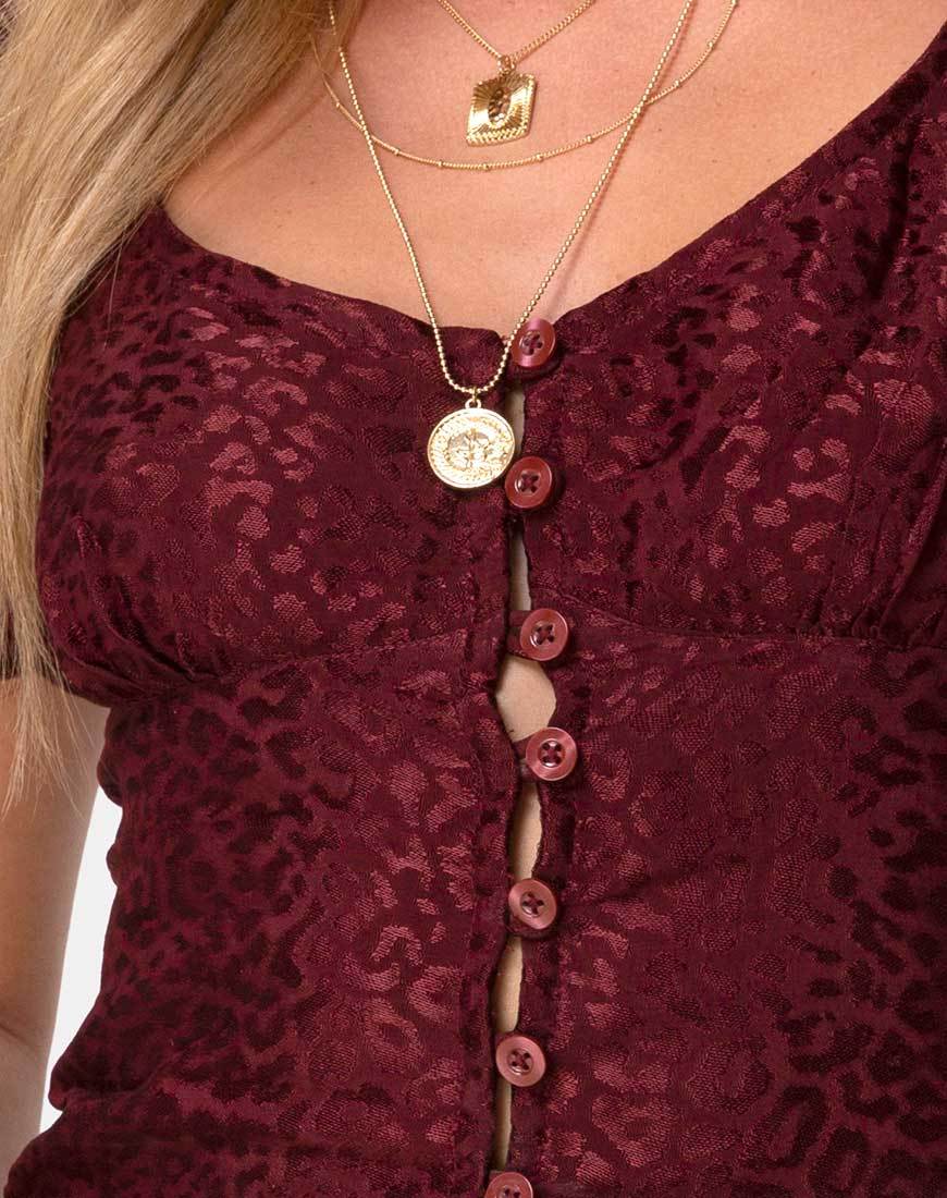 Monda Oberteil aus Satin Cheetah Burgundy - Image 2