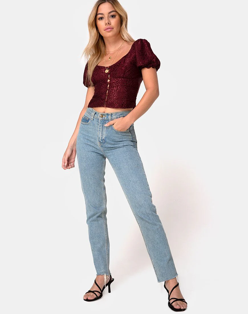 Monda Oberteil aus Satin Cheetah Burgundy - Image 3