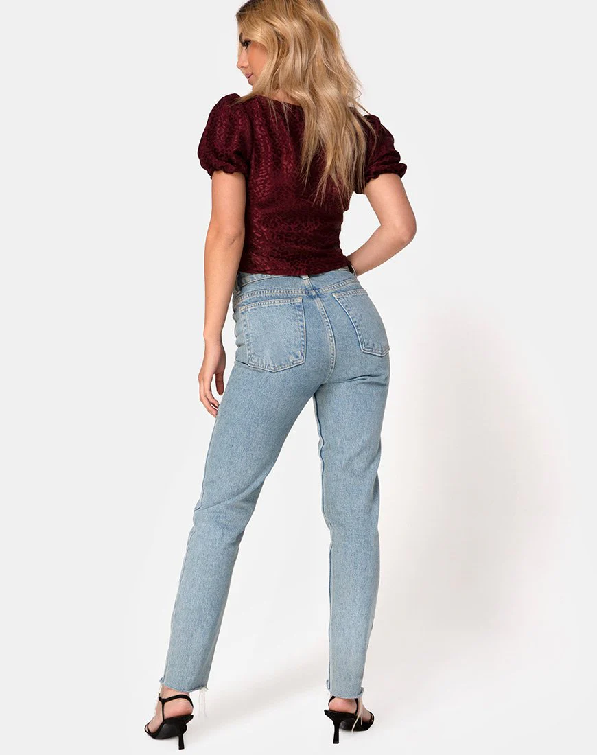 Monda Oberteil aus Satin Cheetah Burgundy - Image 4