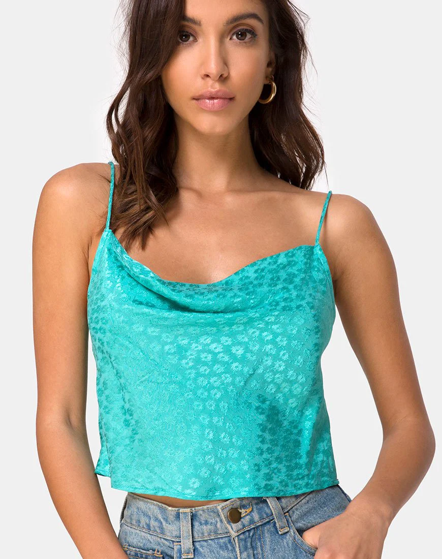 Mordes Top in Satin Ditsy Rose Blau