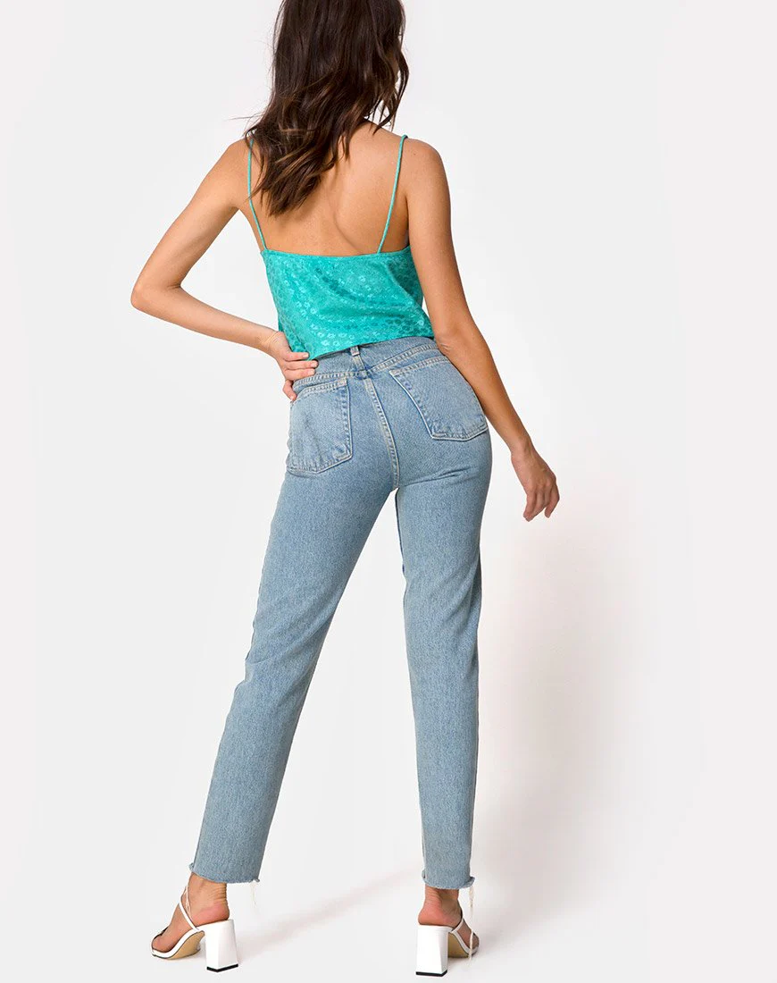 Mordes Top in Satin Ditsy Rose Blau - Image 4