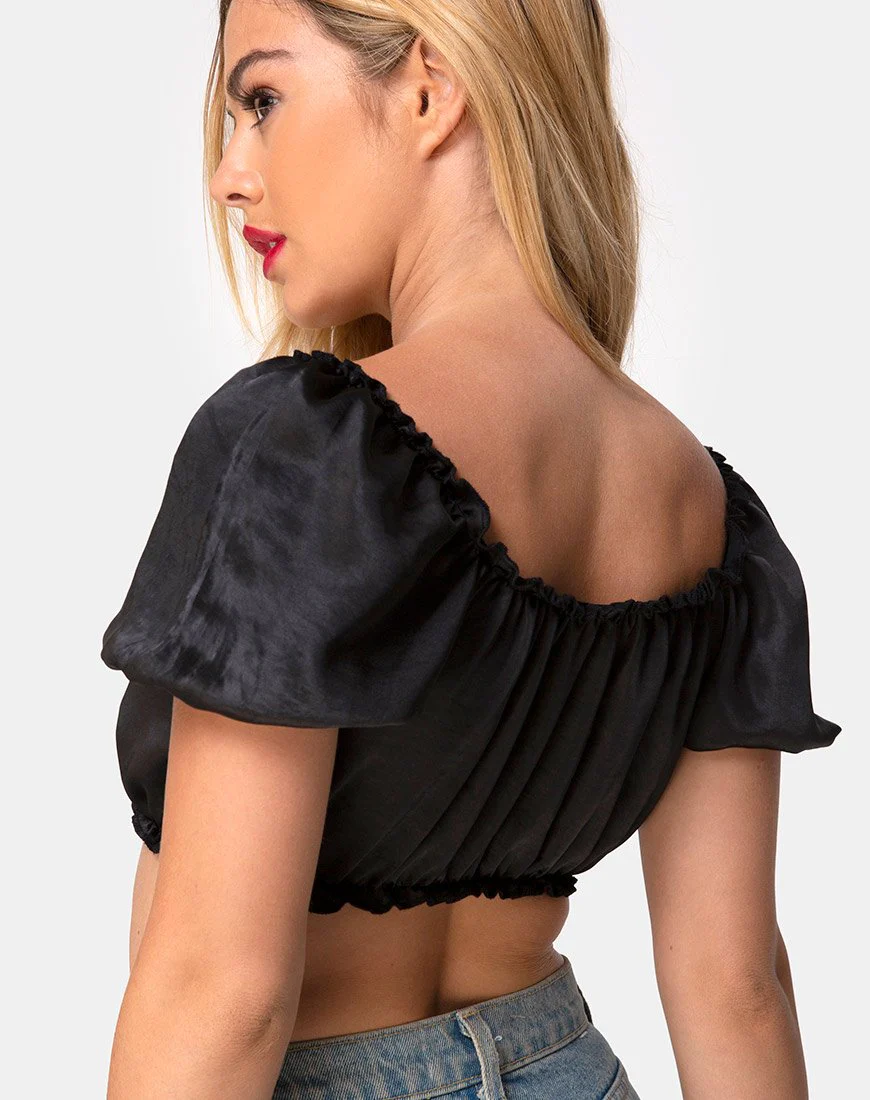 Morgan Crop Top aus Satin Schwarz - Image 3