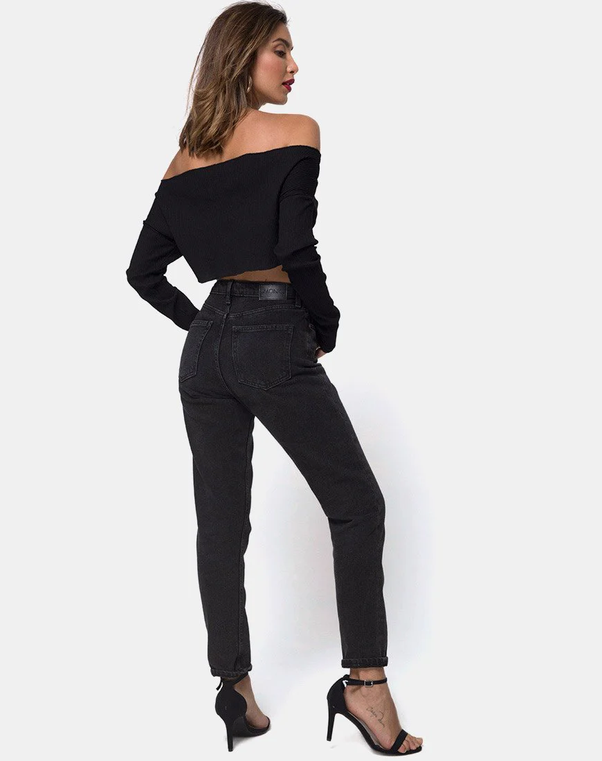Moss Crop-Pullover aus schwarzer Rippe - Image 3