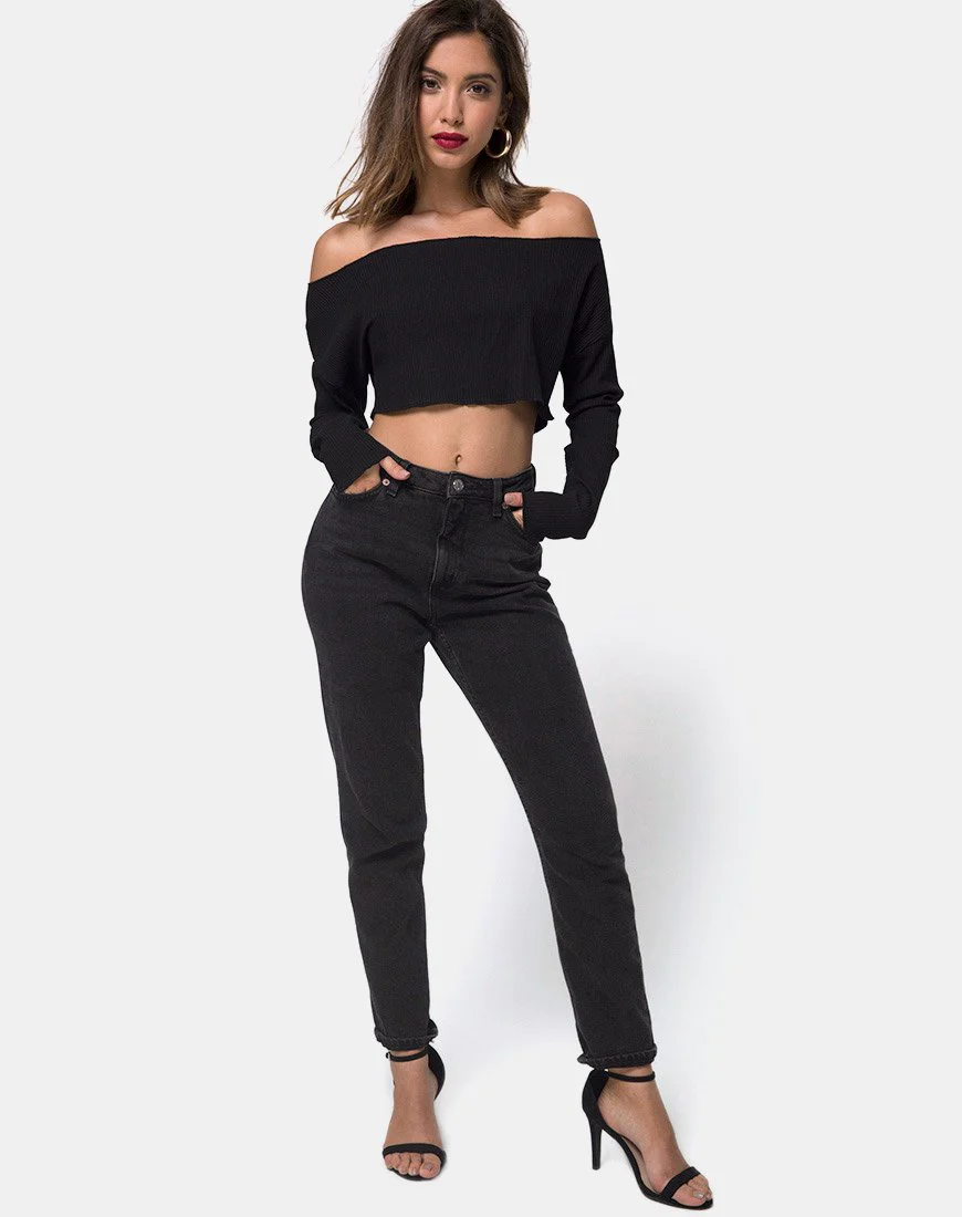 Moss Crop-Pullover aus schwarzer Rippe - Image 4
