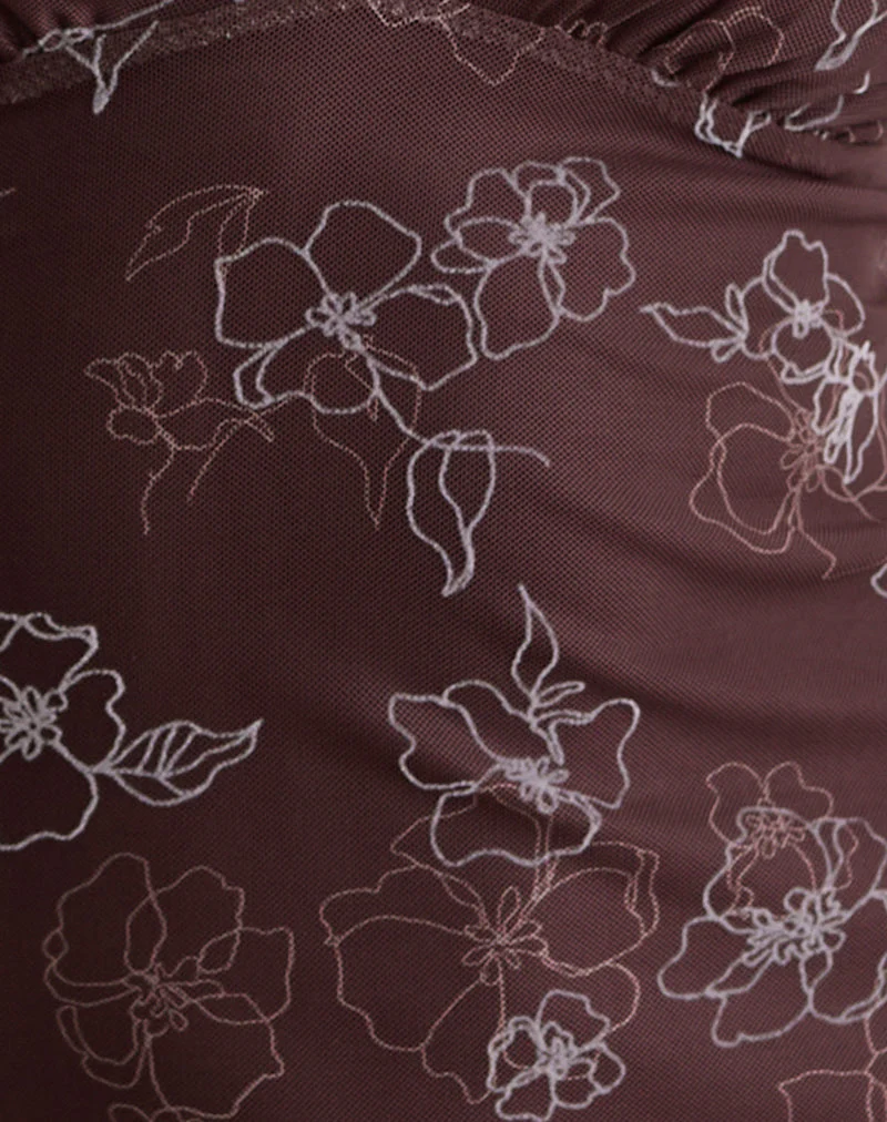 Motarika Minikleid in Doodle Flower Flock Braun - Image 6