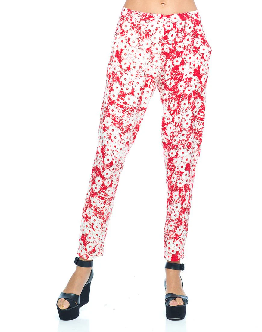Motel Logan Peg Leg-Hose in Xerox Daisy Rot