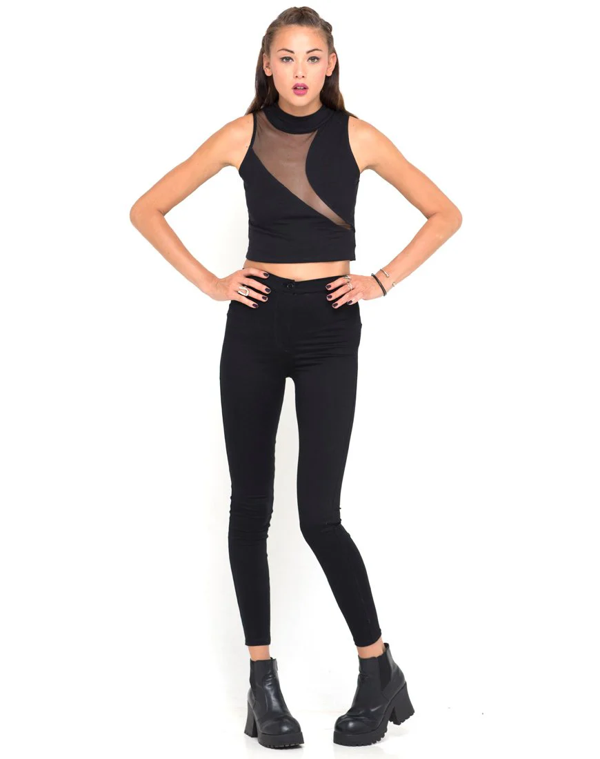Motel Tempo Mesh Panel Crop Top in Schwarz - Image 3
