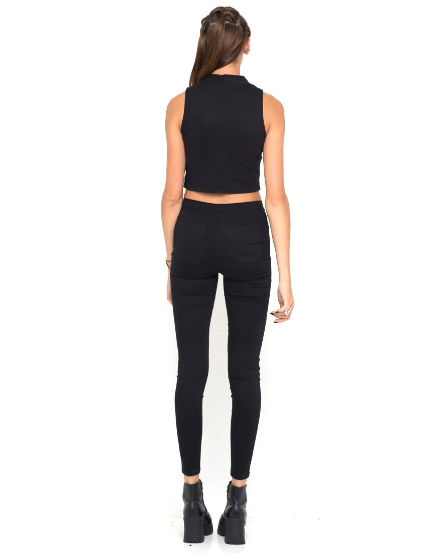 Motel Tempo Mesh Panel Crop Top in Schwarz - Image 4