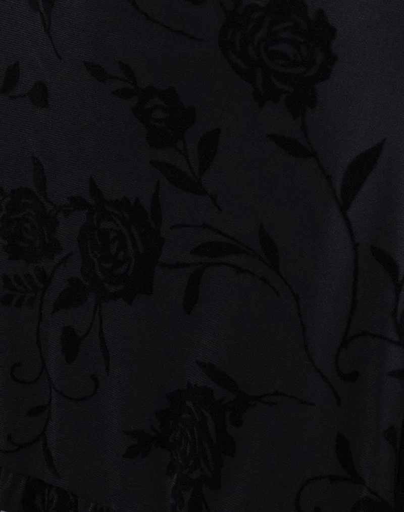Motya Neckholder-Minikleid in Floral Rose Flocked Schwarz - Image 6
