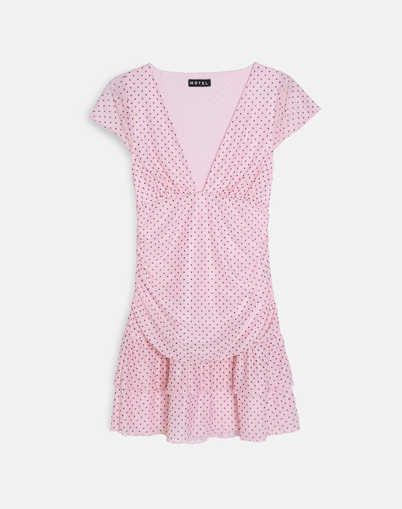 Mowgli Minikleid mit Kapuzenärmeln in Babyrosa mit Mikro-Polka Schwarz - Image 2