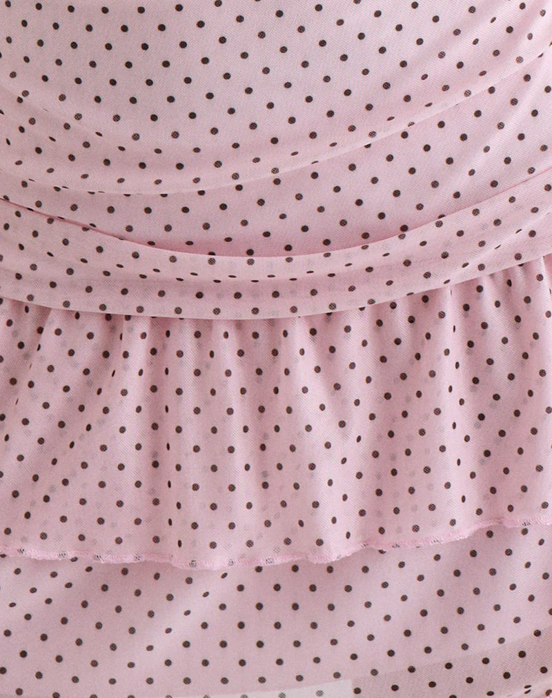 Mowgli Minikleid mit Kapuzenärmeln in Babyrosa mit Mikro-Polka Schwarz - Image 6