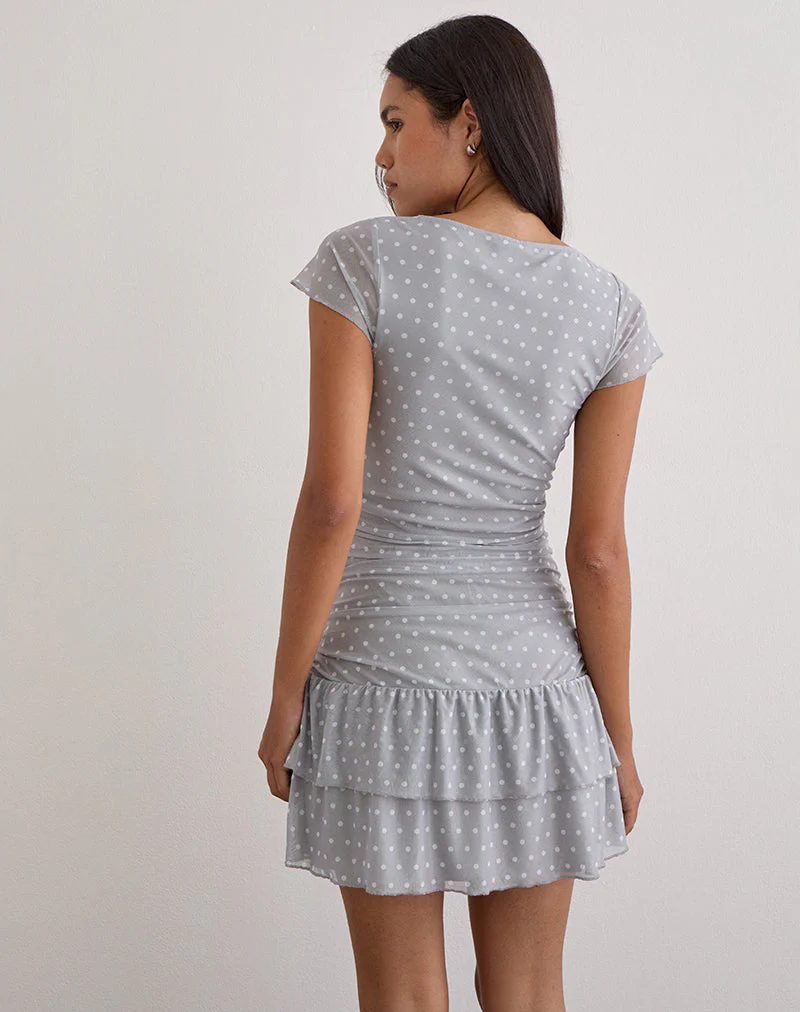 Mowgli Minikleid mit Flügelärmeln in Grau mit winzigen weißen Punkten - Image 5