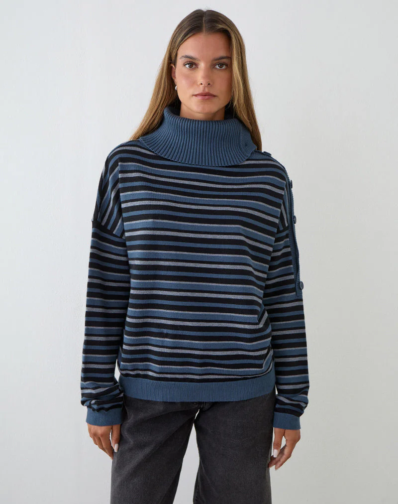 Muniar Pullover aus gestricktem Streifenstoff in Blaugrau - Image 3
