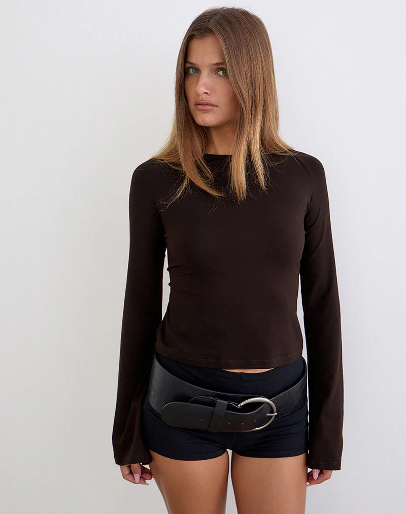 Muzan Long Sleeve Top in Rayon Jersey Chocolate Brown - Image 4