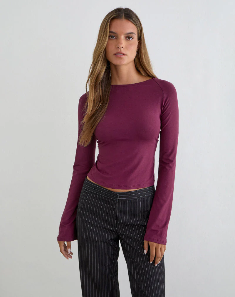 Muzan Langarmshirt aus geripptem Jersey in Deep Purple