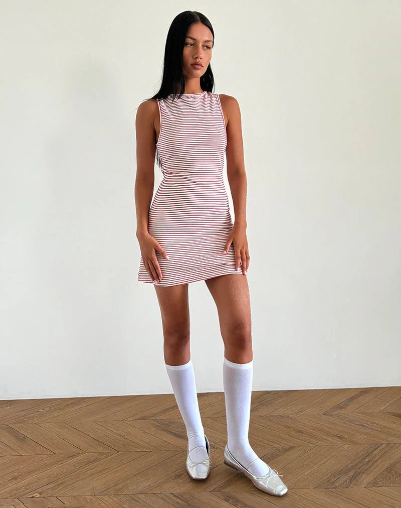 Muzuki Jersey-Minikleid in Rot und Weiß gestreift - Image 3