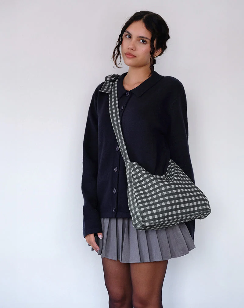 Nagisa Tasche mit Schleife in Tonal Gingham Schwarz Grau