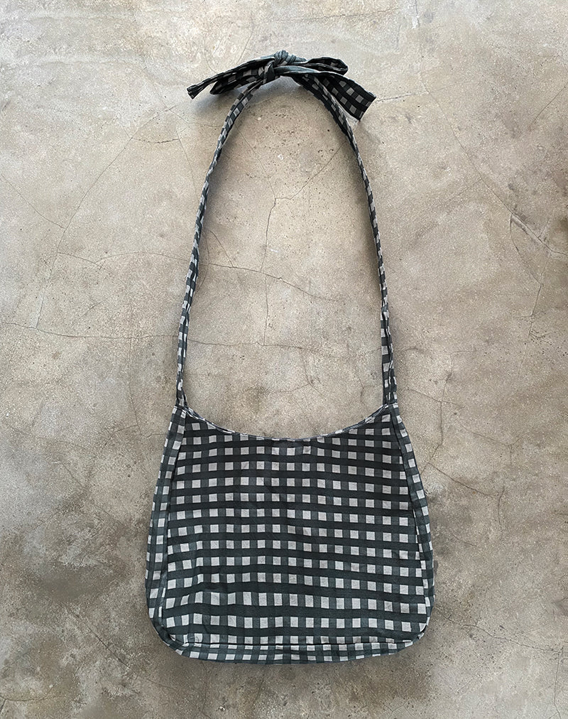 Nagisa Tasche mit Schleife in Tonal Gingham Schwarz Grau - Image 2