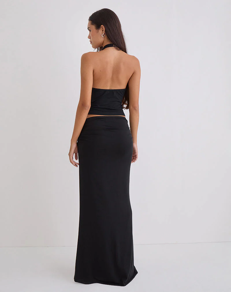 Naisra Maxirock aus Cupro mit Diamante-Blumenmuster in Schwarz - Image 3