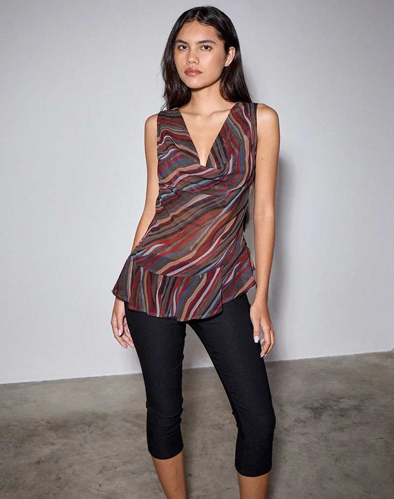 Nakiya Cowl Top aus Chiffon mit 70er-Jahre-Schattenstreifen