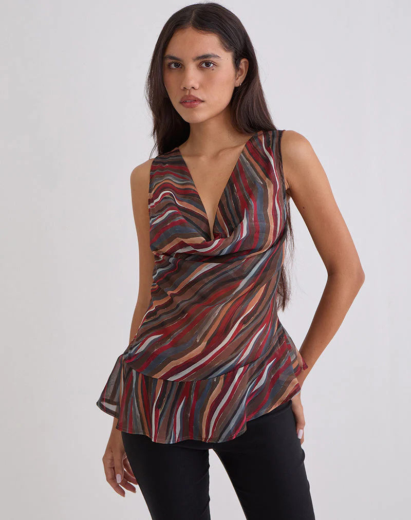 Nakiya Cowl Top aus Chiffon mit 70er-Jahre-Schattenstreifen - Image 2