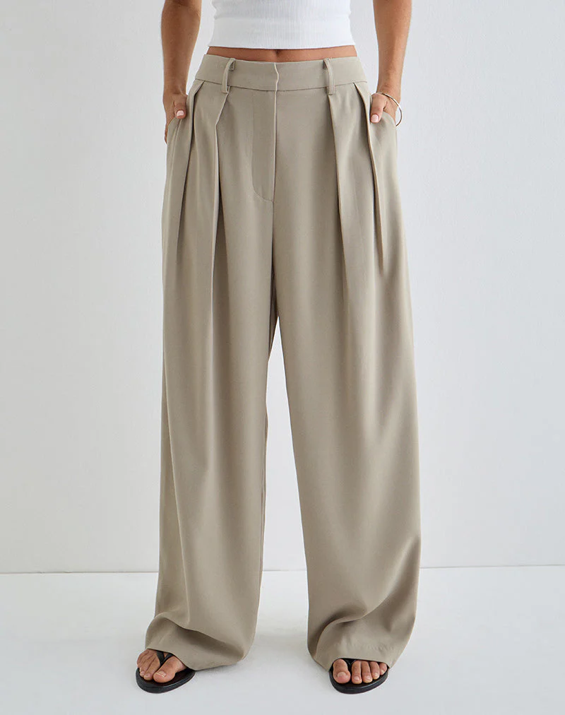 Nala Breite Bundfaltenhose in Taupe Tailoring