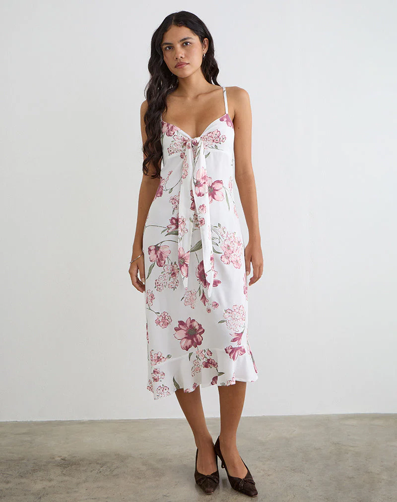 Nalami Midi Dress in Femme Floral White - Image 3