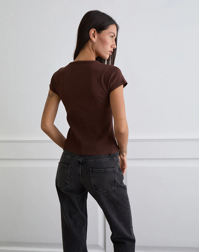 Nalo Kurzarm Cardi in Dunkelbraun - Image 4