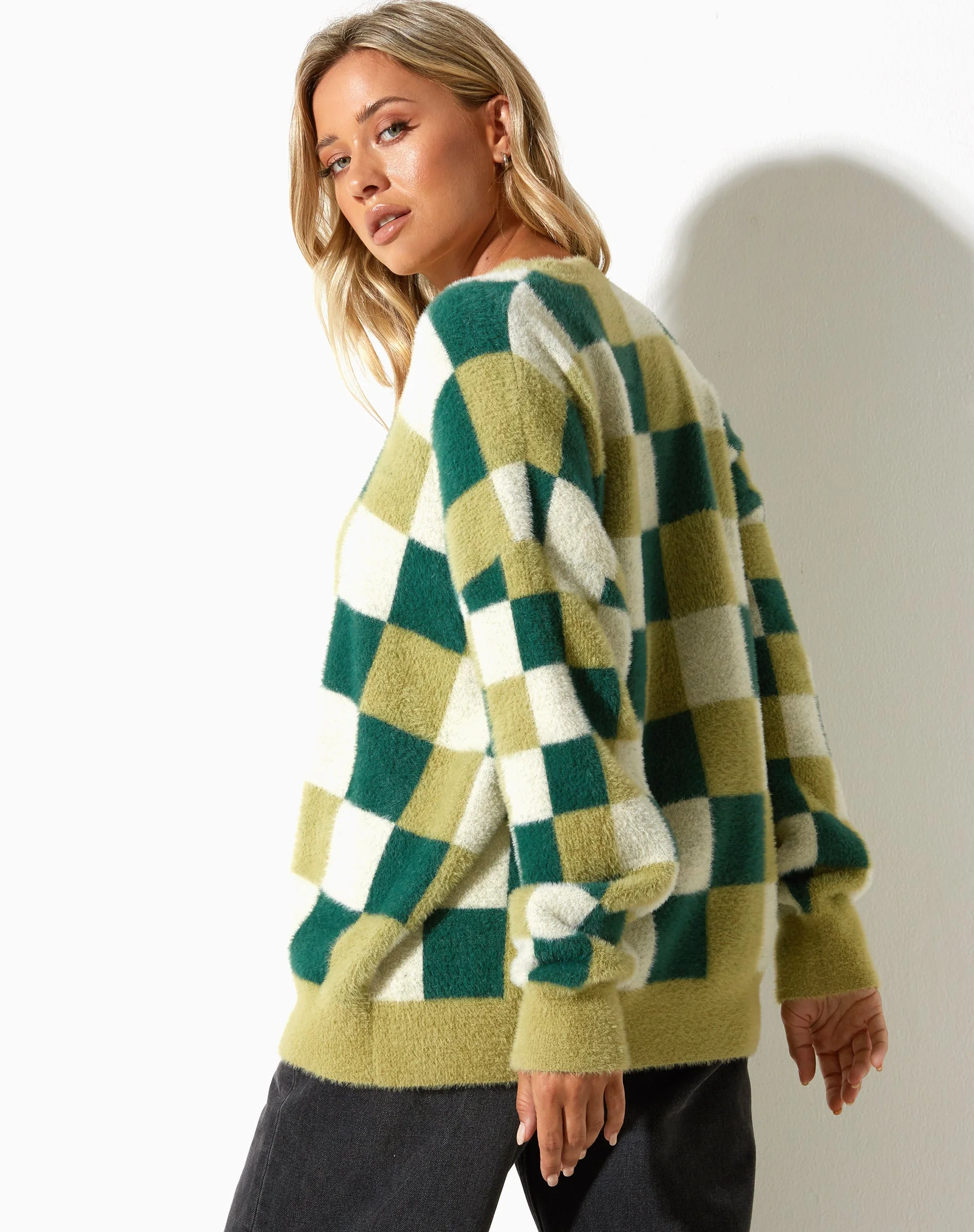 Namari Pullover in Karo Grün Creme - Image 3