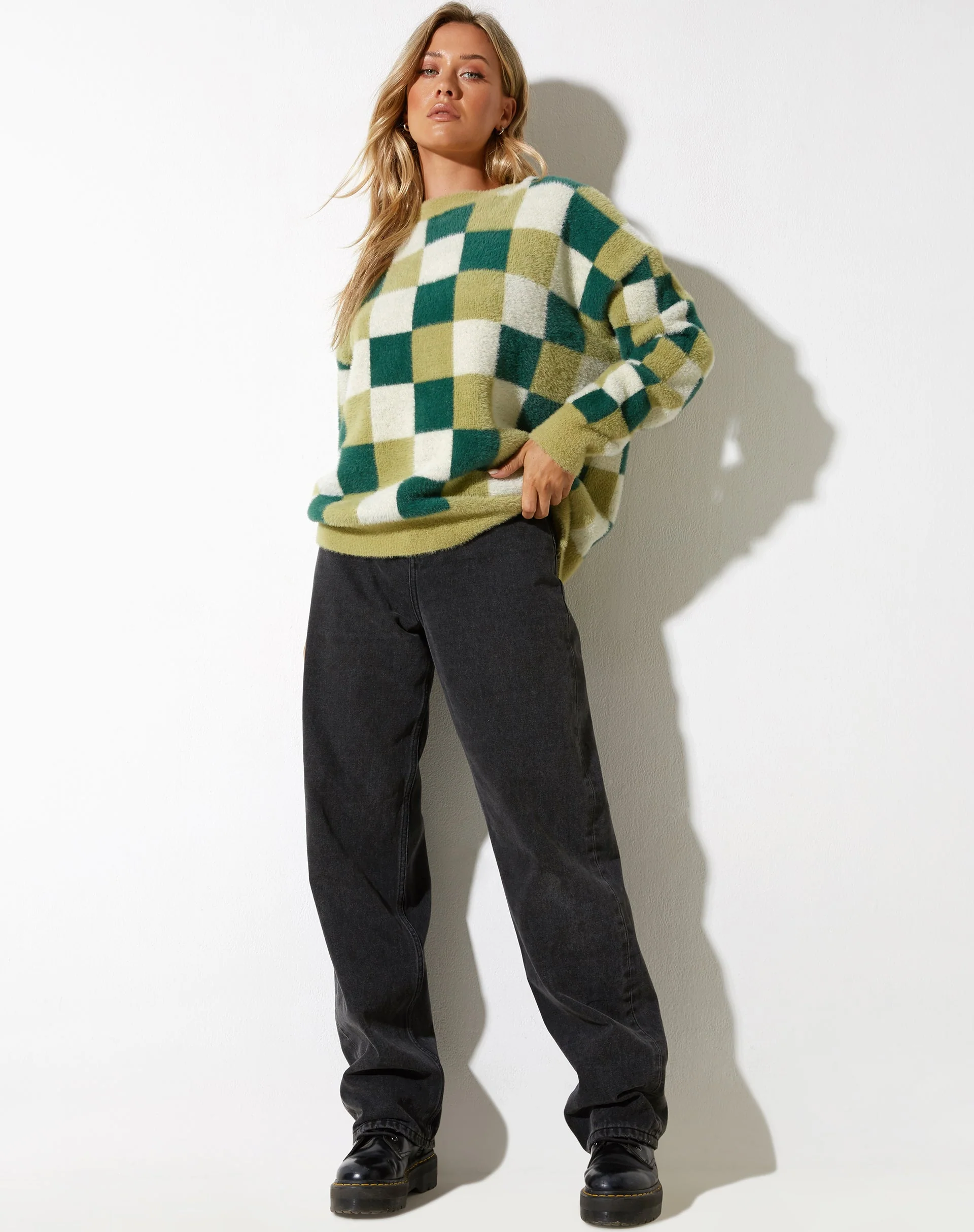 Namari Pullover in Karo Grün Creme - Image 4
