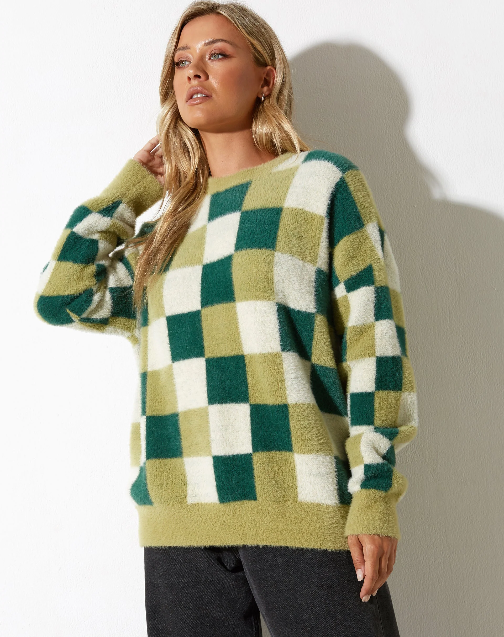 Namari Pullover in Karo Grün Creme - Image 5