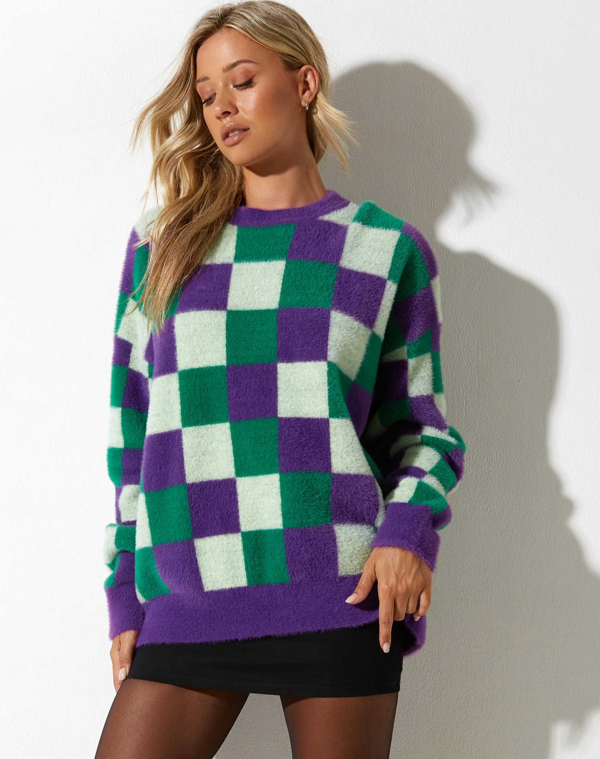 Namari Pullover in Karo Grün Violett