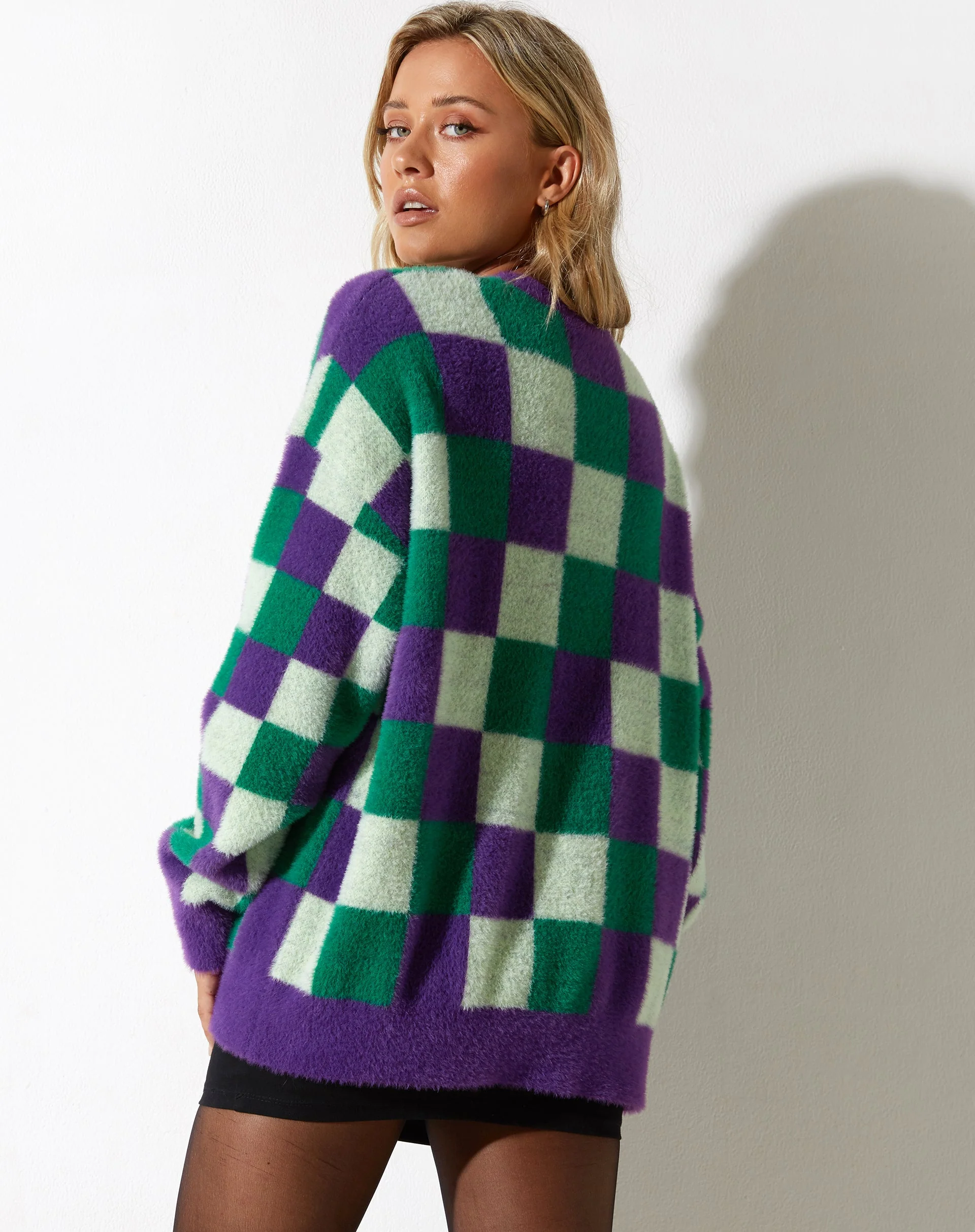 Namari Pullover in Karo Grün Violett - Image 2