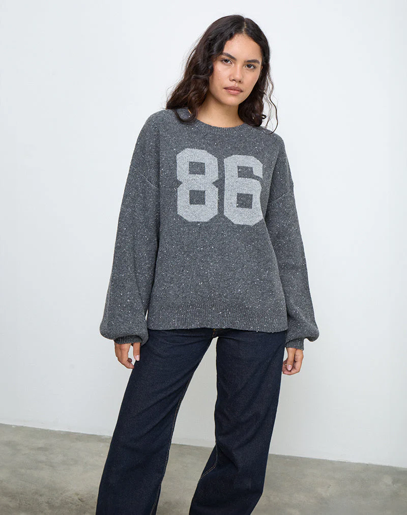 Namari-Pullover aus grauem Strick mit 86er-Motiv - Image 2