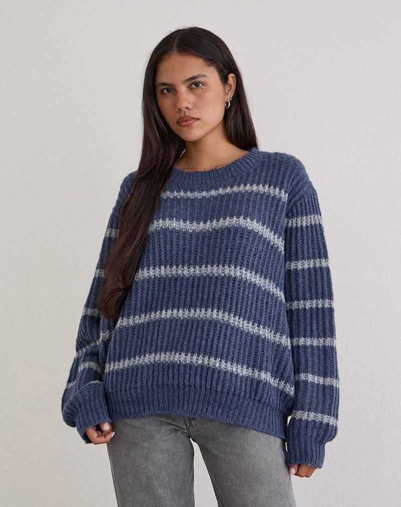 Namirta Pullover in Blau mit grauen Streifen - Image 3