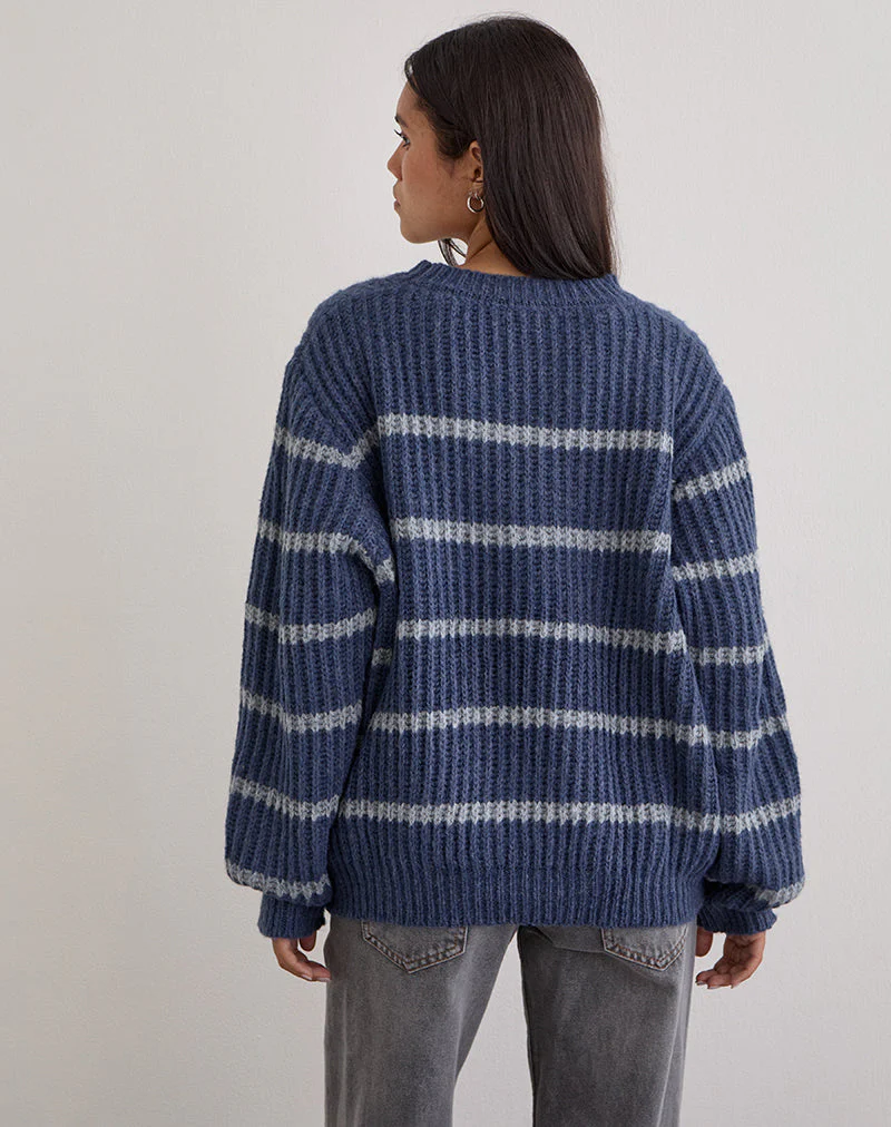Namirta Pullover in Blau mit grauen Streifen - Image 4