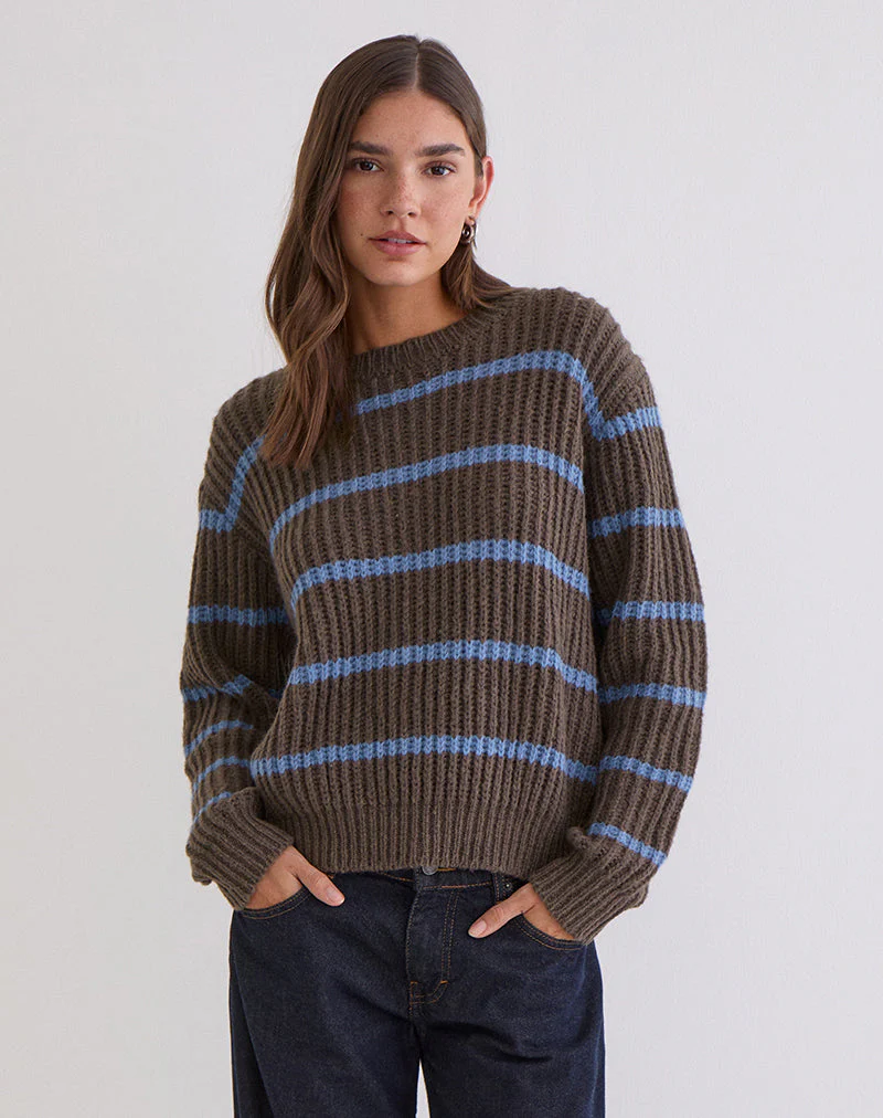 Namirta Pullover in Braun mit blauen Streifen - Image 2