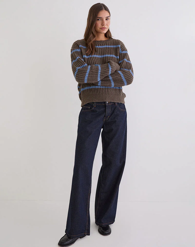 Namirta Pullover in Braun mit blauen Streifen - Image 3