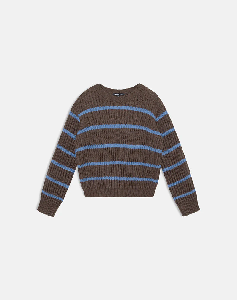 Namirta Pullover in Braun mit blauen Streifen - Image 4