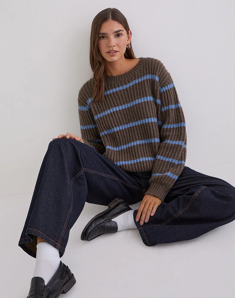 Namirta Pullover in Braun mit blauen Streifen - Image 5