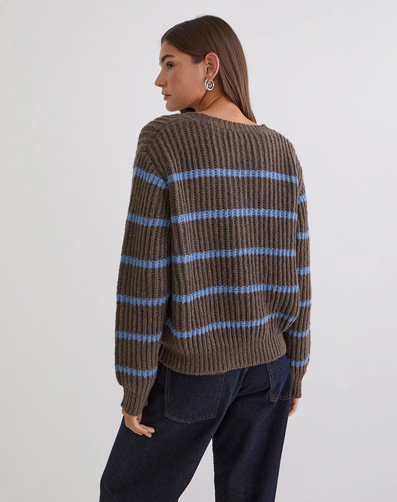 Namirta Pullover in Braun mit blauen Streifen - Image 6