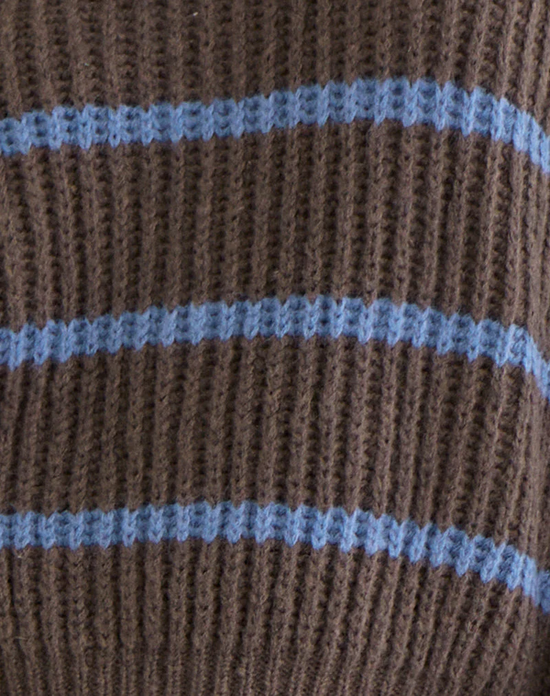 Namirta Pullover in Braun mit blauen Streifen - Image 7