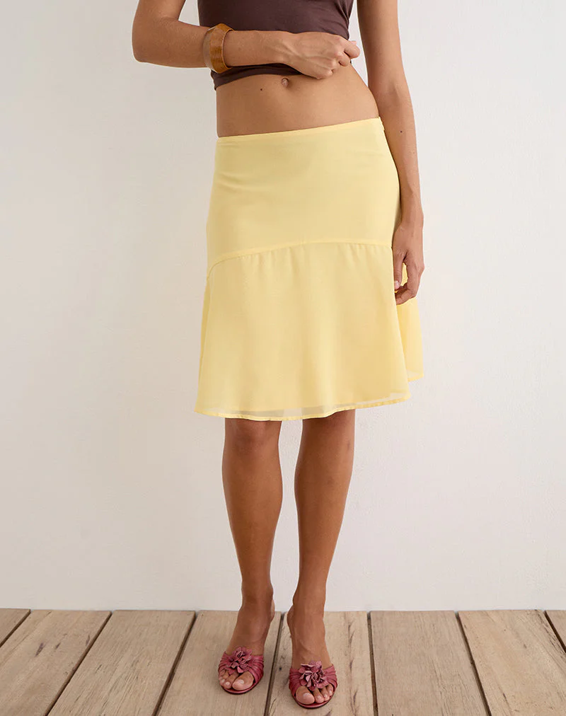 Namora Midi Skirt in Chiffon Pastel Yellow