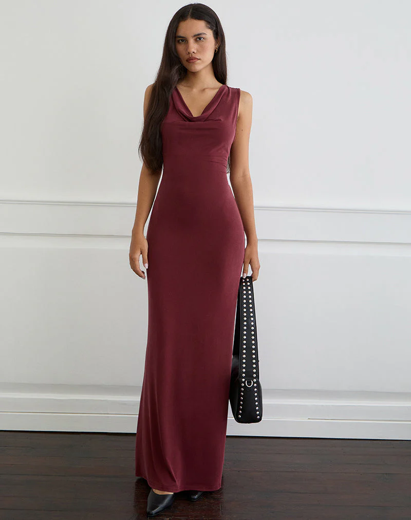 Namra Maxikleid mit Rundhalsausschnitt aus Cupro in Burgund - Image 2